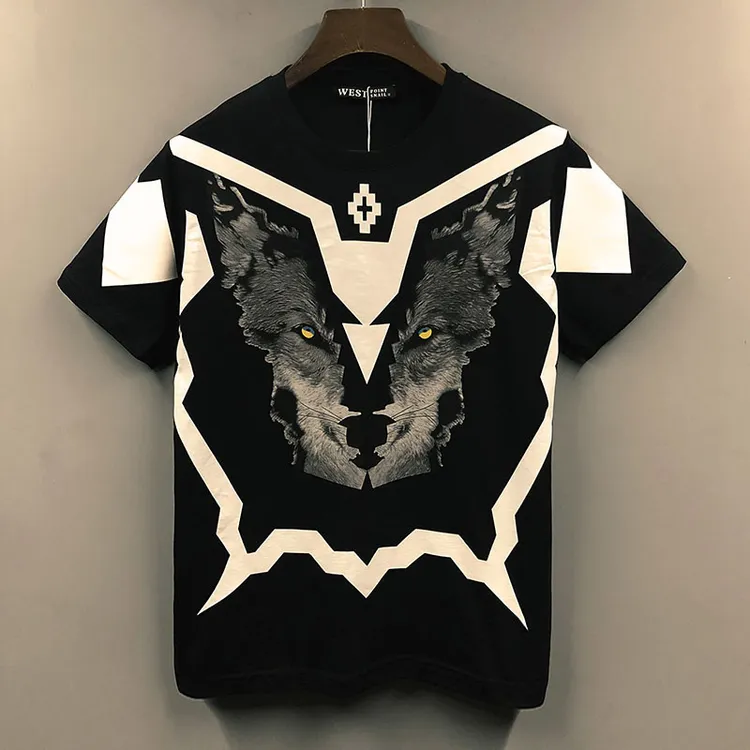 因纳巴敦欧美街头潮牌流行时尚狼头宽松圆领短袖t恤男夏季打底衫