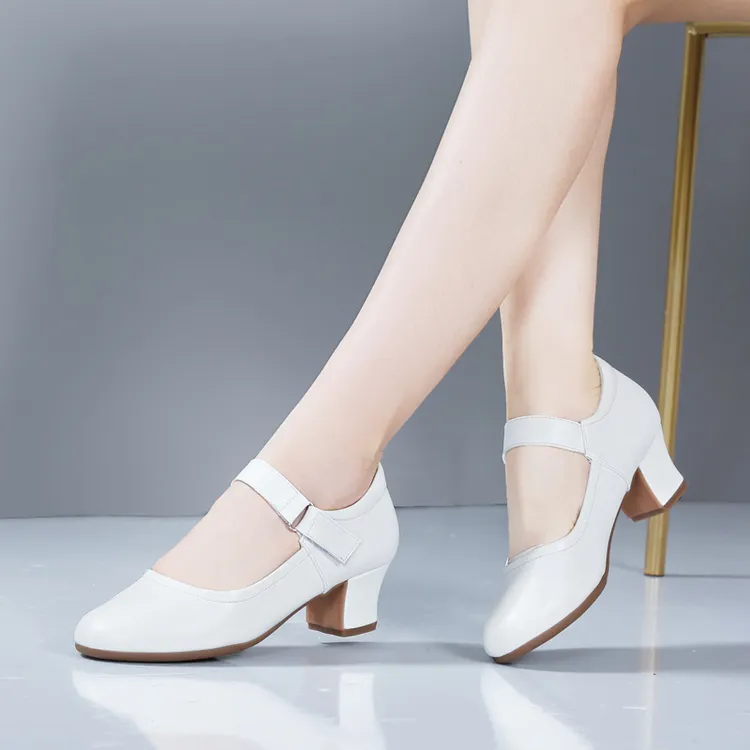 真皮拉丁舞鞋女软底中跟广场舞跳舞鞋透气夏季水兵舞鞋摩登舞鞋