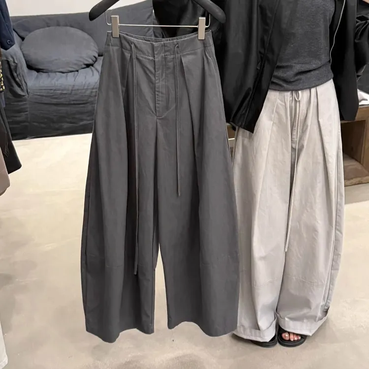 老钱风褶皱垂感抽绳气球裤女2025韩系秋季新款慵懒感百搭阔腿裤
