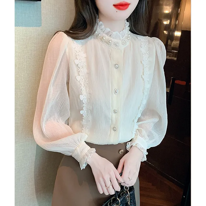半高领打底衫蕾丝宫廷衬衫女士2025新款洋气小衫秋季时尚漂亮上衣