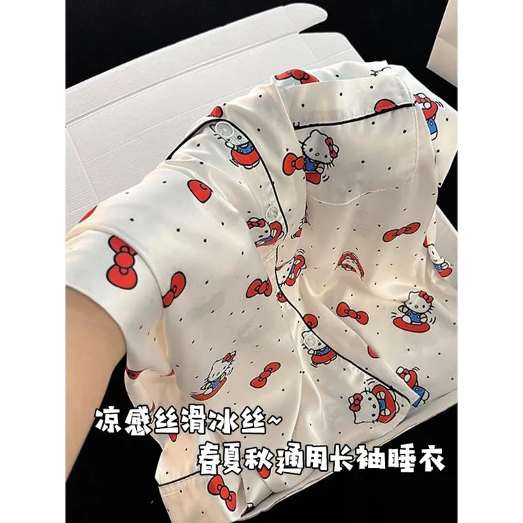 HelloKitty冰丝睡衣女春秋款长袖可爱少女新款高级感家居服