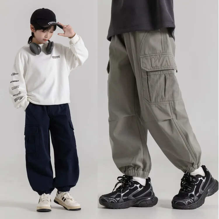 休闲风男春秋男女童通用休闲裤百搭束脚裤复古长裤