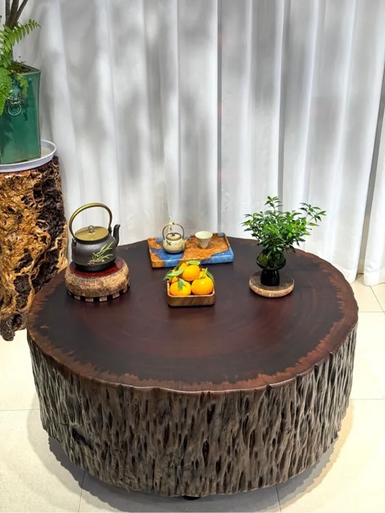 茶几桌子家用客厅中式轻奢木制工艺树墩茶桌休闲风镜面中式轻奢风