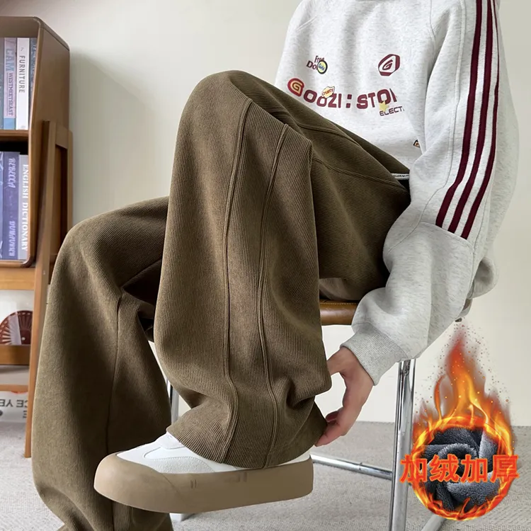 灯芯绒加绒加厚休闲裤保暖青少年学生长裤子宽松纯色港风