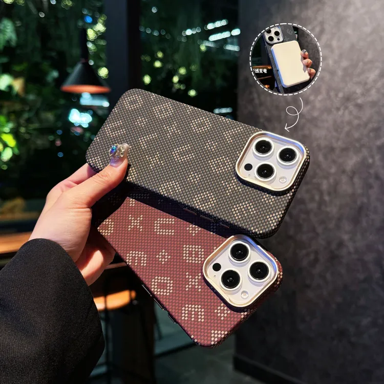 新款适用苹果16Promax磁吸手机壳凯夫拉纹高级感字母时尚15promax