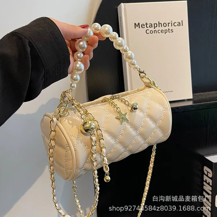 【万达撤柜】轻奢定制时尚单肩女包2025新款小香风珍珠手提包包适用