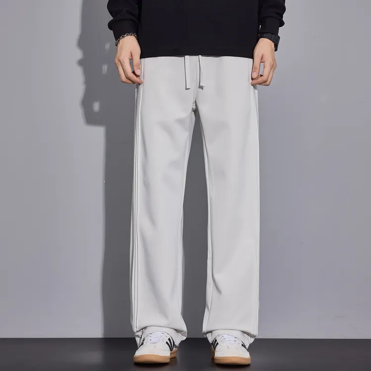 Kuvine加绒裤子2025冬季潮流美式条纹休闲裤复古直筒宽松加厚男裤