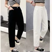 欧货休闲裤女水洗白牛仔宽松显瘦萝卜裤秋季新款哈伦裤大码9828