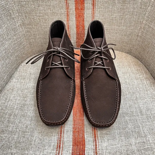 豆豆鞋男靴子驾车豆豆鞋男靴子咖啡磨砂真皮中邦系带时尚棕色百搭