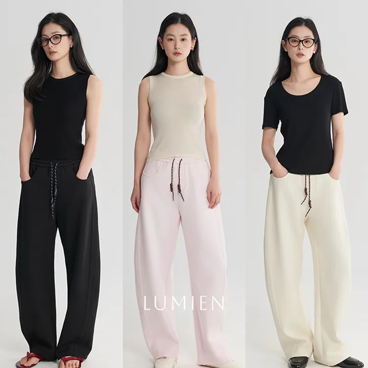 【LUMIEN】极简风拼色抽绳松紧腰设计宽松百搭休闲长裤女LX4LKK029