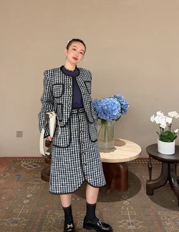 EENK四口袋格纹小香风外套 WENDYZ