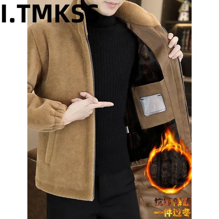 2026冬季加绒加厚立领皮草男士中年休闲呢子夹克韩版百搭保暖外套