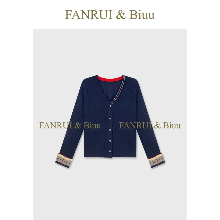 FANRUI/泛芮「薰衣慕斯」100全羊毛撞色气质百搭减龄针织开衫B19514