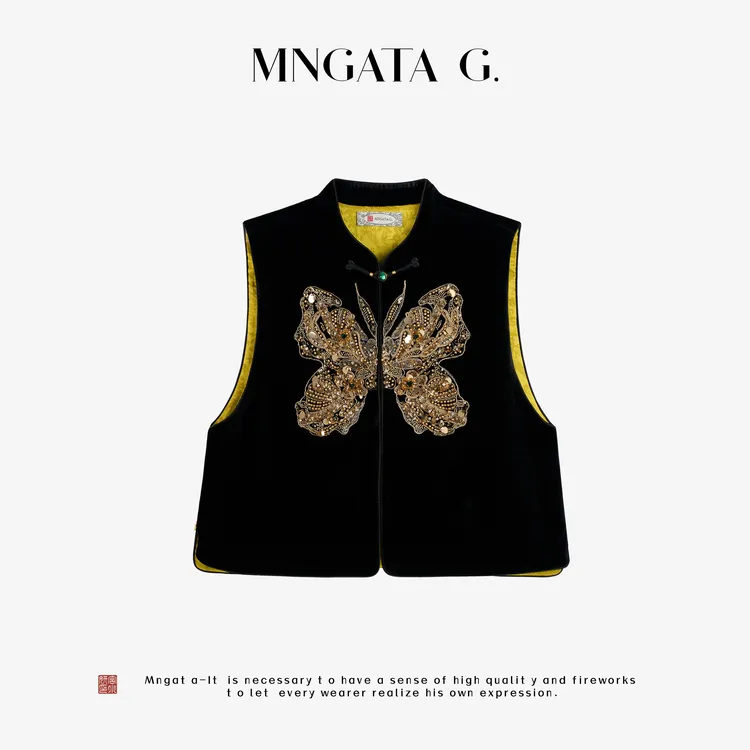 MNGATA G.宫小妍【手工宝石蝴蝶】丝绒中式立体绳绣珠片马甲5052151