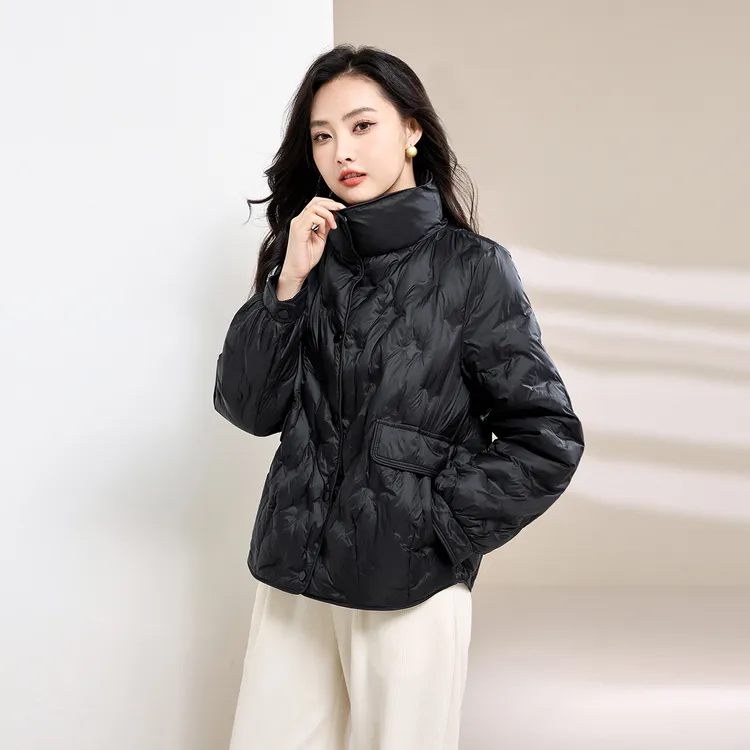 高级感小香风羽绒服女冬季时尚绗线保暖气质休闲立领白鸭绒上衣潮