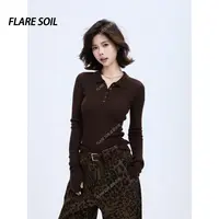 【FLARE SOIL】（现货）通勤极简风秋冬polo长袖翻领修身上衣 T4585A