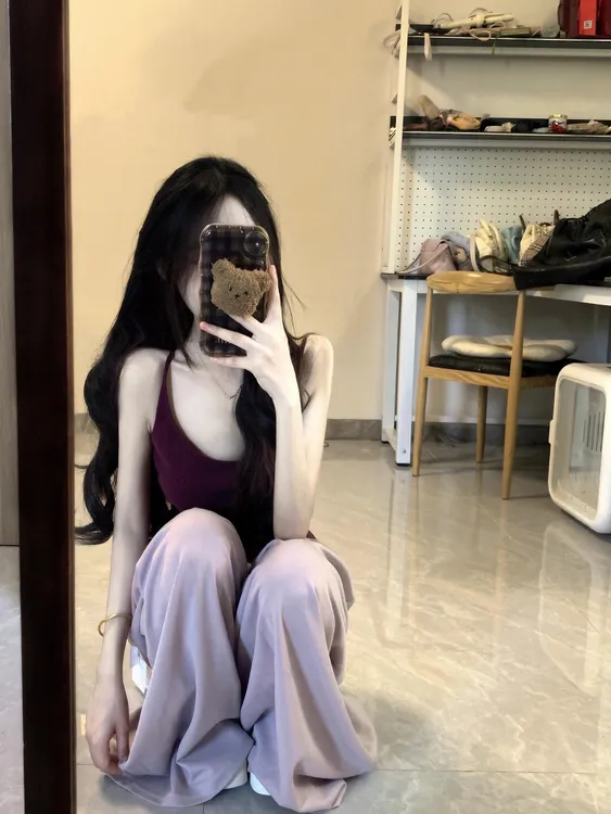 纯欲辣妹甜酷吊带紫色针织背心夏季无袖上衣紫色松紧腰休闲裤套装