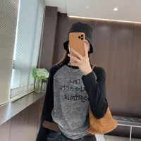 IMFLY金小金自制女装 T恤DYW9829早秋韩版撞色圆领字母打底T恤