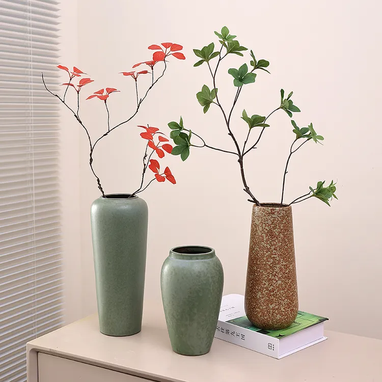 无孔陶瓷花瓶家居桌面水培仿真花装饰摆件插干花富贵竹鲜花复古盆