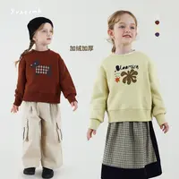 【加绒加厚】女童百搭刺绣贴布卡通圆领套头卫衣
