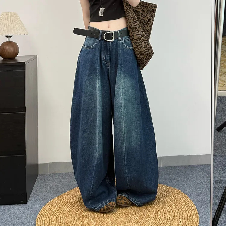 秋冬新款百搭慵懒宽松休闲哈伦老爹萝卜加绒加厚牛仔裤阔腿裤高腰