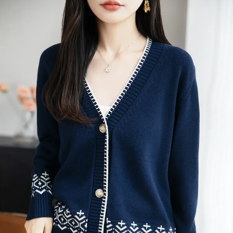 哥弟阿玛施正品2025新款女士提花外套秋装洋气宽松上衣羊毛针织衫