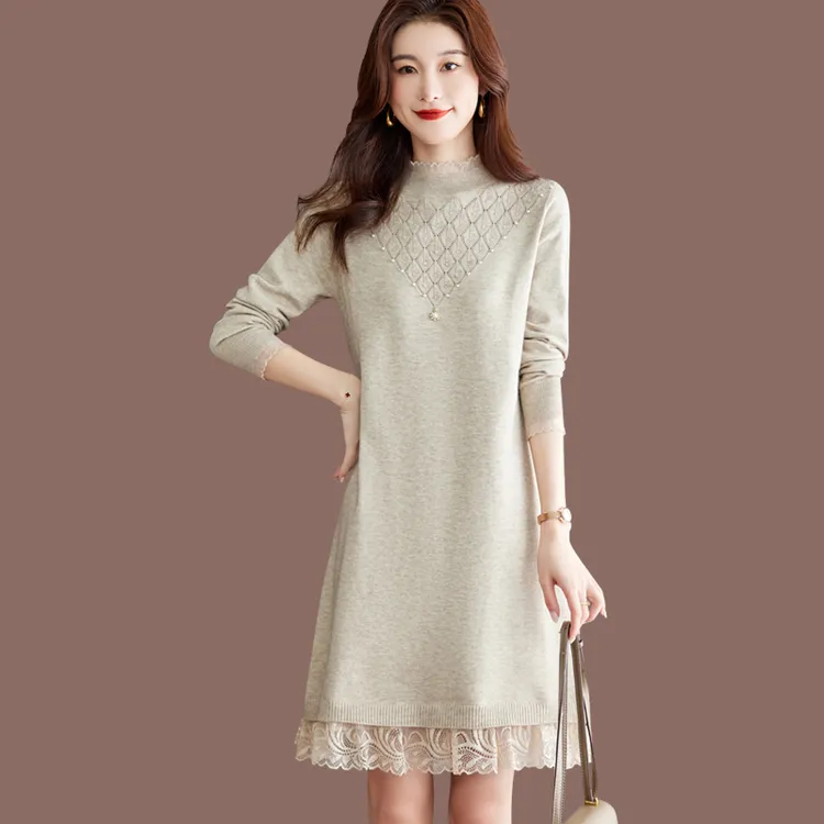 配大衣针织连衣裙女秋冬2025新款中长款毛衣羊毛打底衫内搭