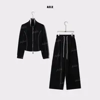 AELE极简风立领显瘦外套+松紧腰休闲裤丝绒套装 D853 2915 AD