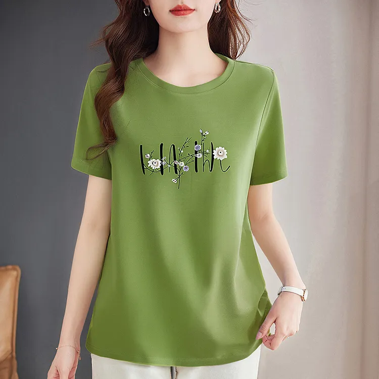 2025夏装新款休闲短袖t恤女士印花时尚大码女装宽松百搭显瘦上衣