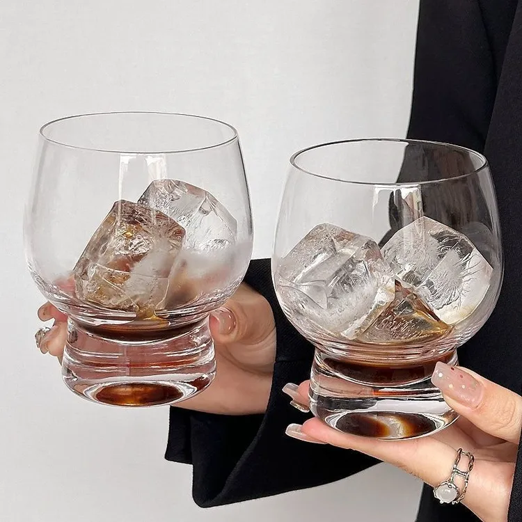 加厚家用鼓鼓杯 轻奢高级感ins风威士忌杯酒杯玻璃美式咖啡冷饮杯