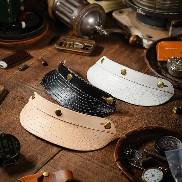 原创植鞣牛皮手工复古机械师头盔帽檐bornfree三扣可调节尺码适用