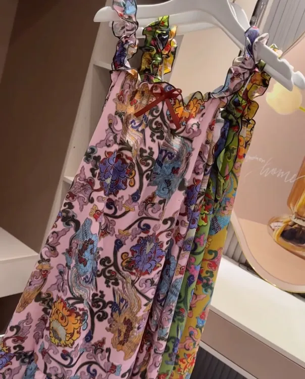 复古花吊带家居服睡裙【实物微色差】