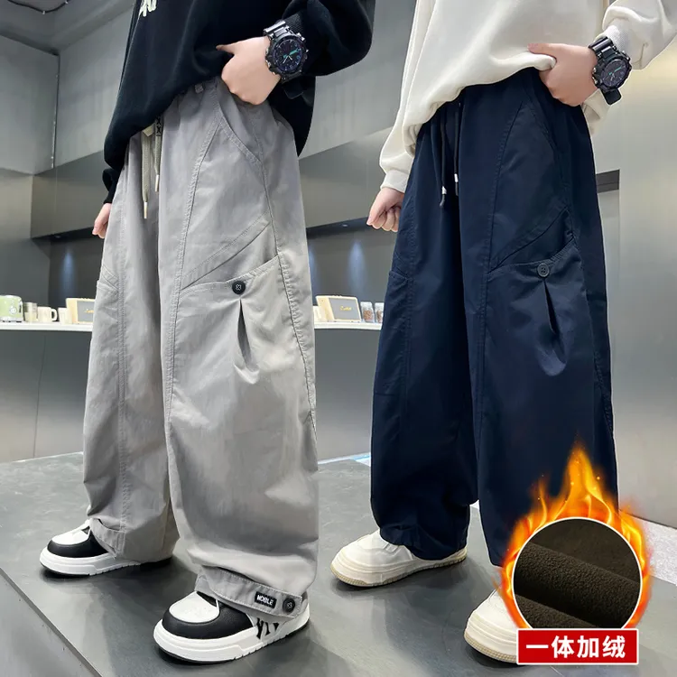 男童加绒洋气工装裤2025新款中大童秋冬帅气裤子儿童装痞帅长裤潮