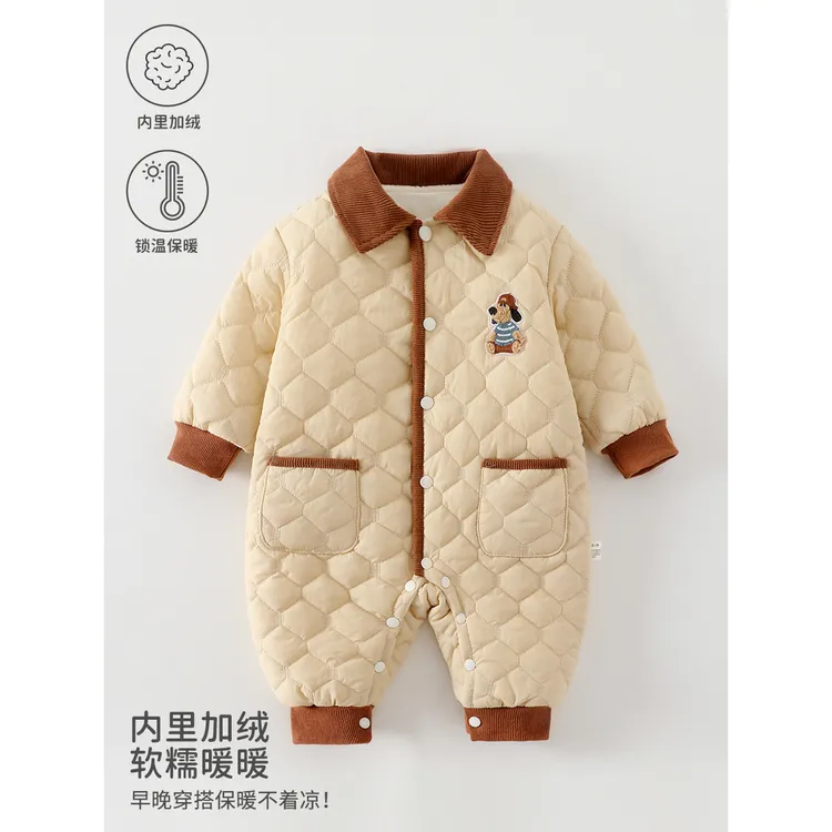 婴儿连体衣a类秋冬季宝宝衣服120g夹棉棉服保暖哈衣爬服安阳童装