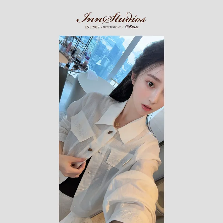Innstudios 老钱风拼接蕾丝刺绣亚麻外套