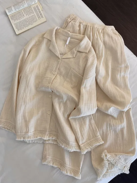 【DMXJ大梦想家】甜美慵懒风纯色睡衣女秋季新款舒适亲肤家居服套装