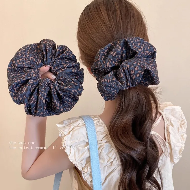 复古豹纹大肠发圈女超大头绳慵懒低马尾头花盘发绳皮筋头饰发饰