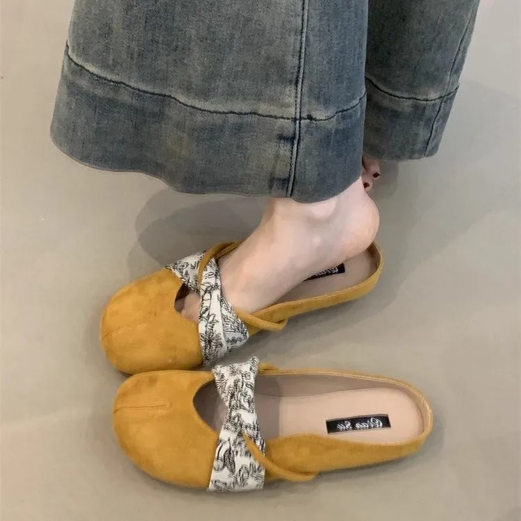 外穿一脚蹬懒人增高穆勒鞋子复古森系文艺风坡跟包头半拖鞋2025夏