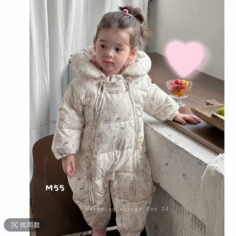 冬款连体外出服森林小鹿小清新哈衣 白鸭绒保暖