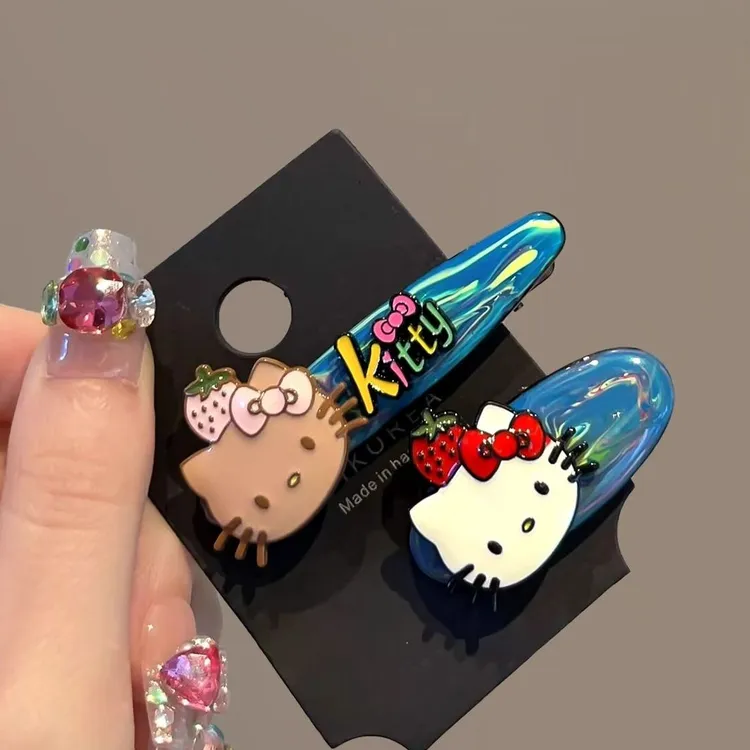 蓝色油画可爱卡通KT猫发夹侧边夹发夹精致碎发刘海夹鸭嘴夹发卡女