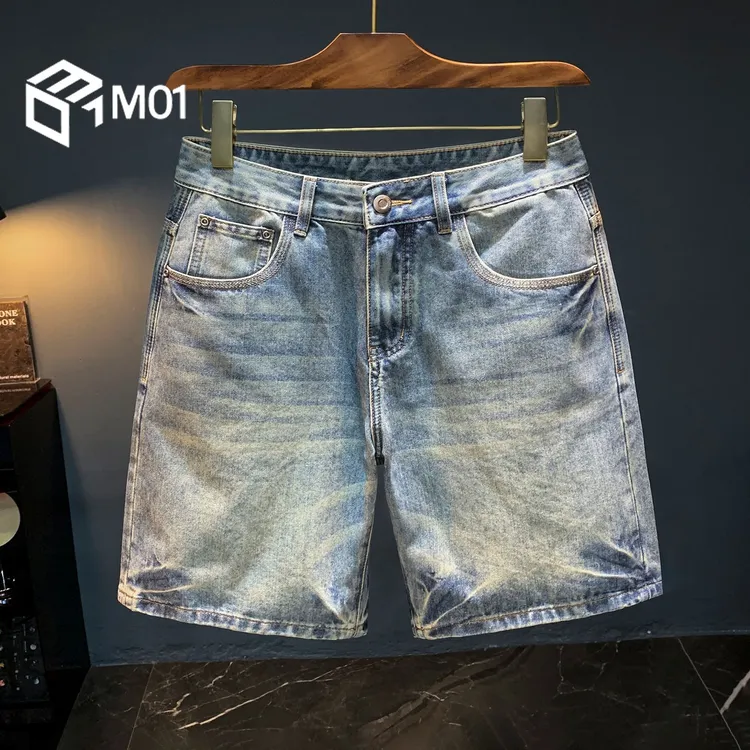 M01美式休闲牛仔短裤男潮流做旧复古直筒五分裤夏季薄款休闲热裤