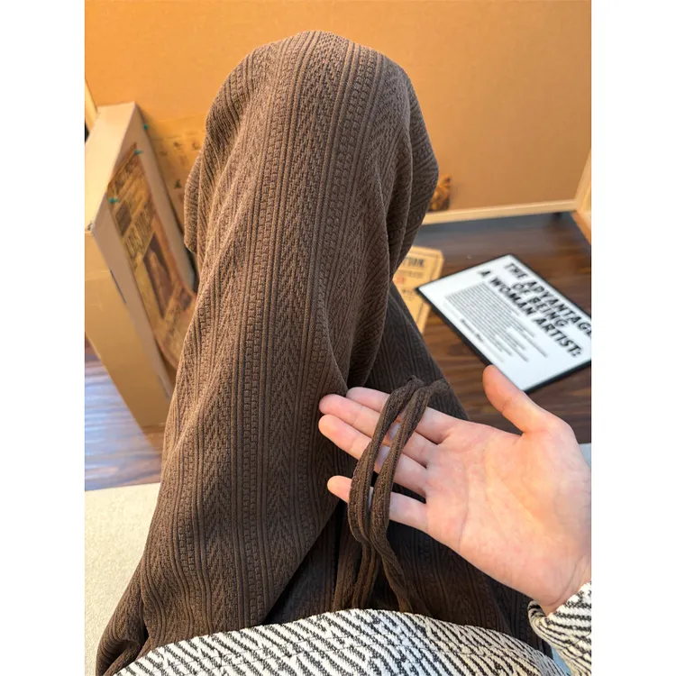 咖棕色麦穗纹提花卫裤男女秋季美拉德慵懒休闲裤子直筒宽松阔腿裤