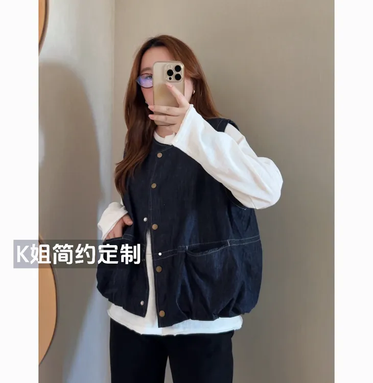 GTNER“KK定制”早秋新款复古牛仔马甲外套时尚宽松外搭马夹D2020