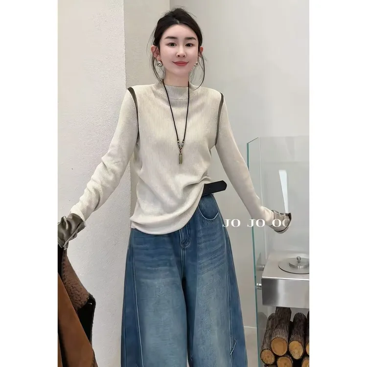 玖了个玖 2025秋冬新款轻复古针织打底衫毛衣女针织上衣2511C7955