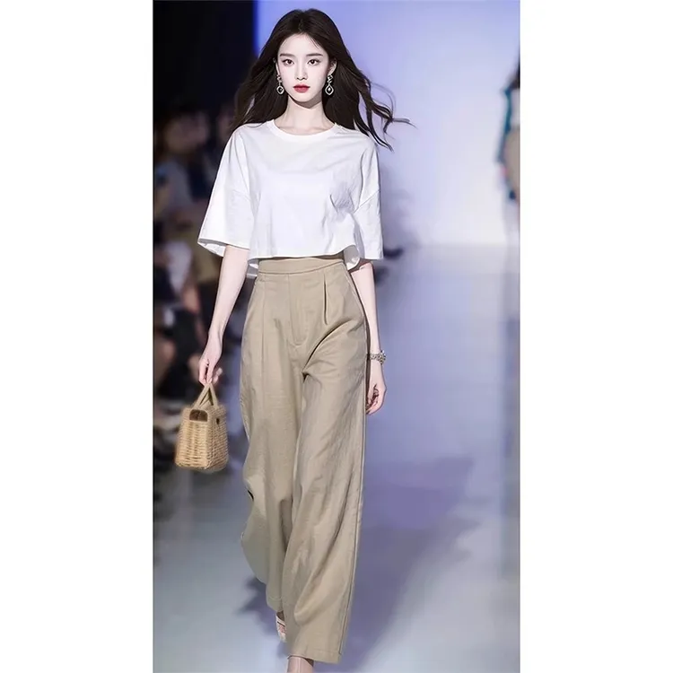 夏季高级感超好看的盐系炸街欧货漂亮时尚休闲松弛感两件套装裤女