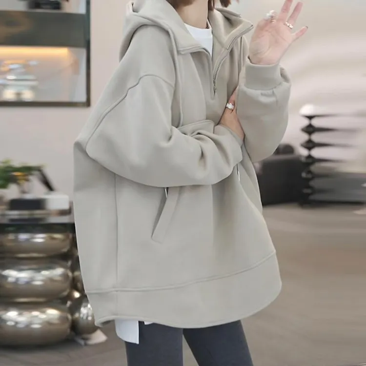 韩版小众设计感半拉链连帽卫衣2025年春秋新款慵懒风洋气上衣百搭