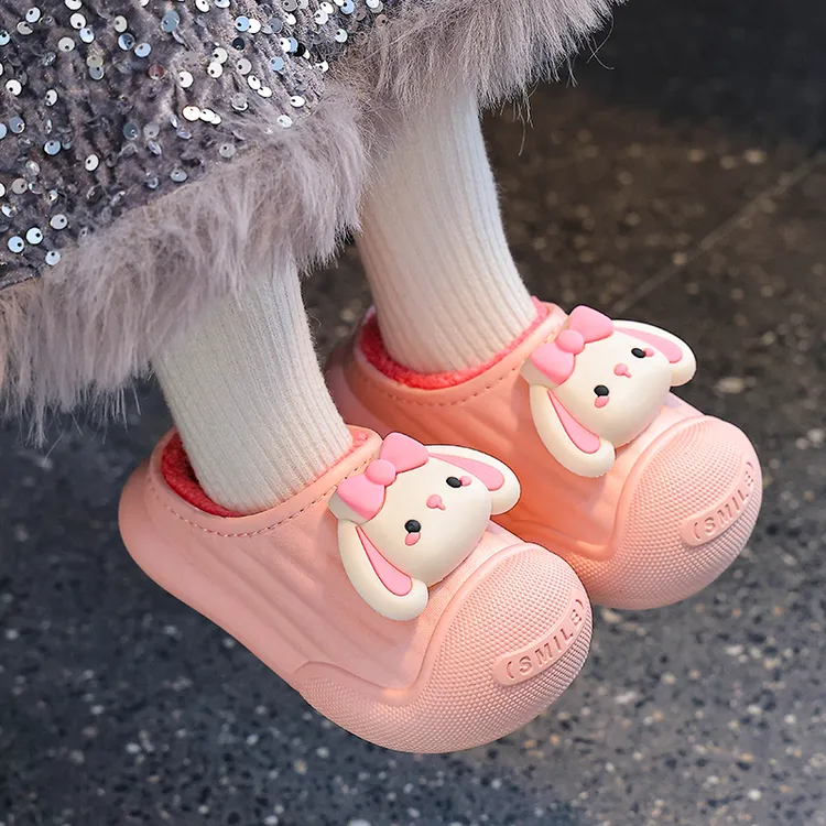 秋冬季儿童棉拖鞋男女童保暖加绒防水亲子中小童可爱宝宝包跟棉鞋