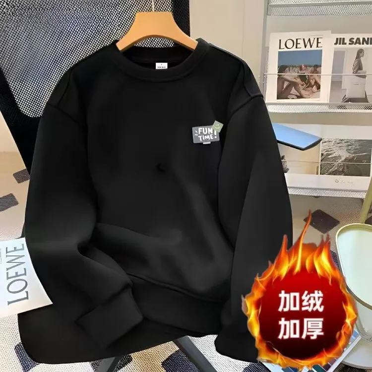 雅鹿男装秋冬新款男士长袖卫衣百搭宽松保暖加绒加厚高档字母印花