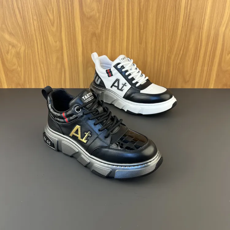 2025秋冬季高帮板鞋男鞋厚底时尚百搭真皮休闲运动男士老爹鞋潮流