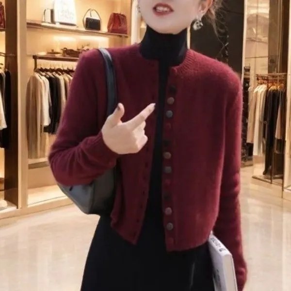【专柜品质】高级感洋气设计感针织开衫秋冬季新款显瘦简约毛衣女